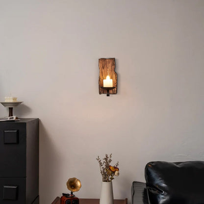 Vintage Wood Wall Light Metal Wood Rectangular Candle Living Room