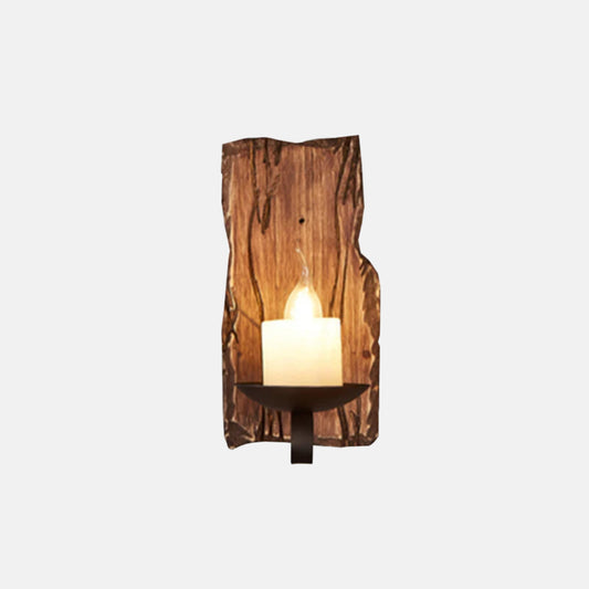 Vintage Wood Wall Light Metal Wood Rectangular Candle Living Room