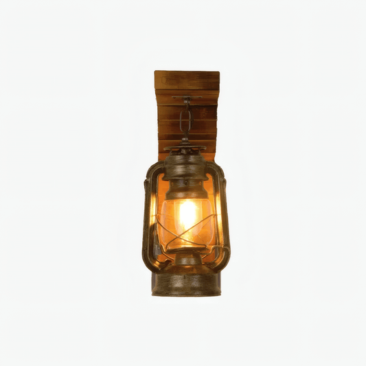 Vintage Burlywood Wall Lamp Wood Metal Lantern Bedroom