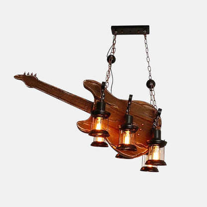 Vintage Brown Pendant Light  Metal Wooden Guitar Dining Room