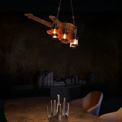 Vintage Brown Pendant Light  Metal Wooden Guitar Dining Room