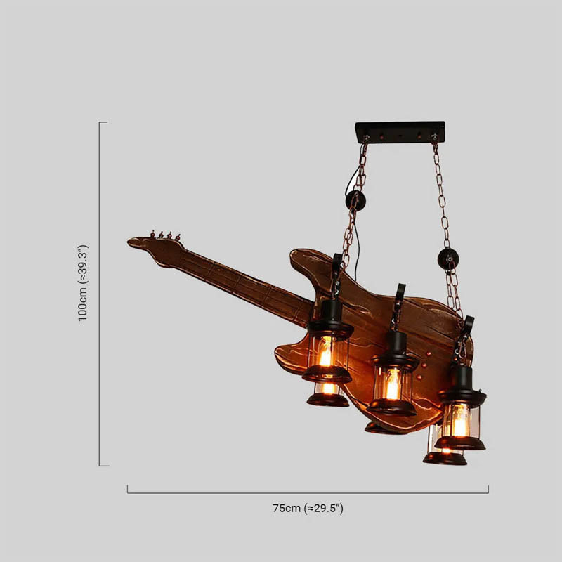 Vintage Brown Pendant Light  Metal Wooden Guitar Dining Room