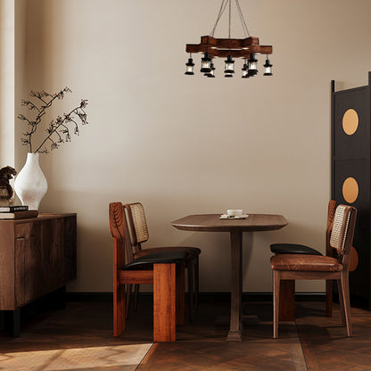 Vintage Black Pendant Light Wooden Polygon Natural Wood Dining Room