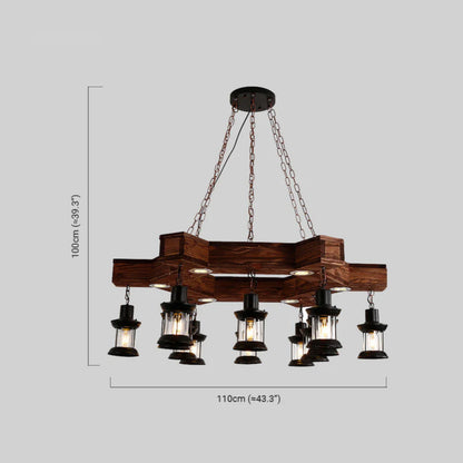 Vintage Black Pendant Light Wooden Polygon Natural Wood Dining Room