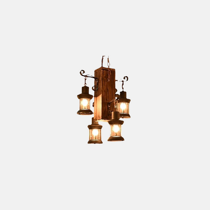 Vintage Brown Pendant Light Metal Wooden Rectangular Bedroom