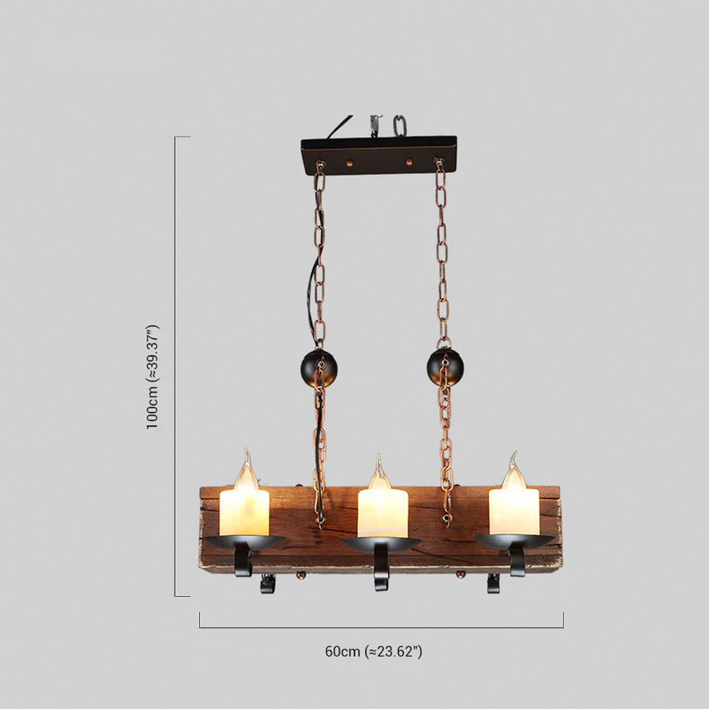 Retro Walnut Pendant Light Metal Wooden Rectangular Bedroom