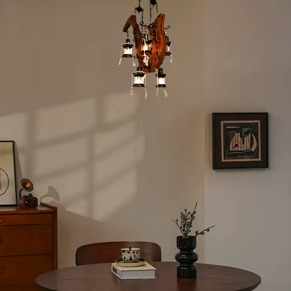 Vintage Black Pendant Light Metal Wooden Saxophone Dining Room