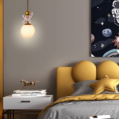 Art Deco White Pendant Light Metal Planet Childern's Room