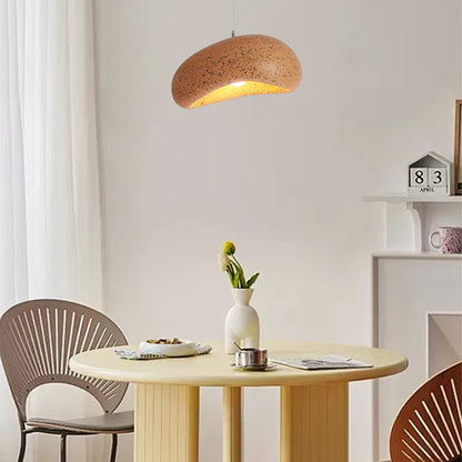 Modern Resin Round Wood Bread Shape Pendant Light Living Room