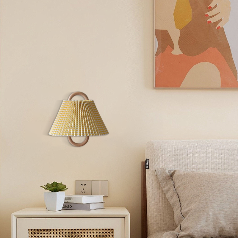 Modern Beige/Yellow Wall  Lamp Metal Fabric Bedroom