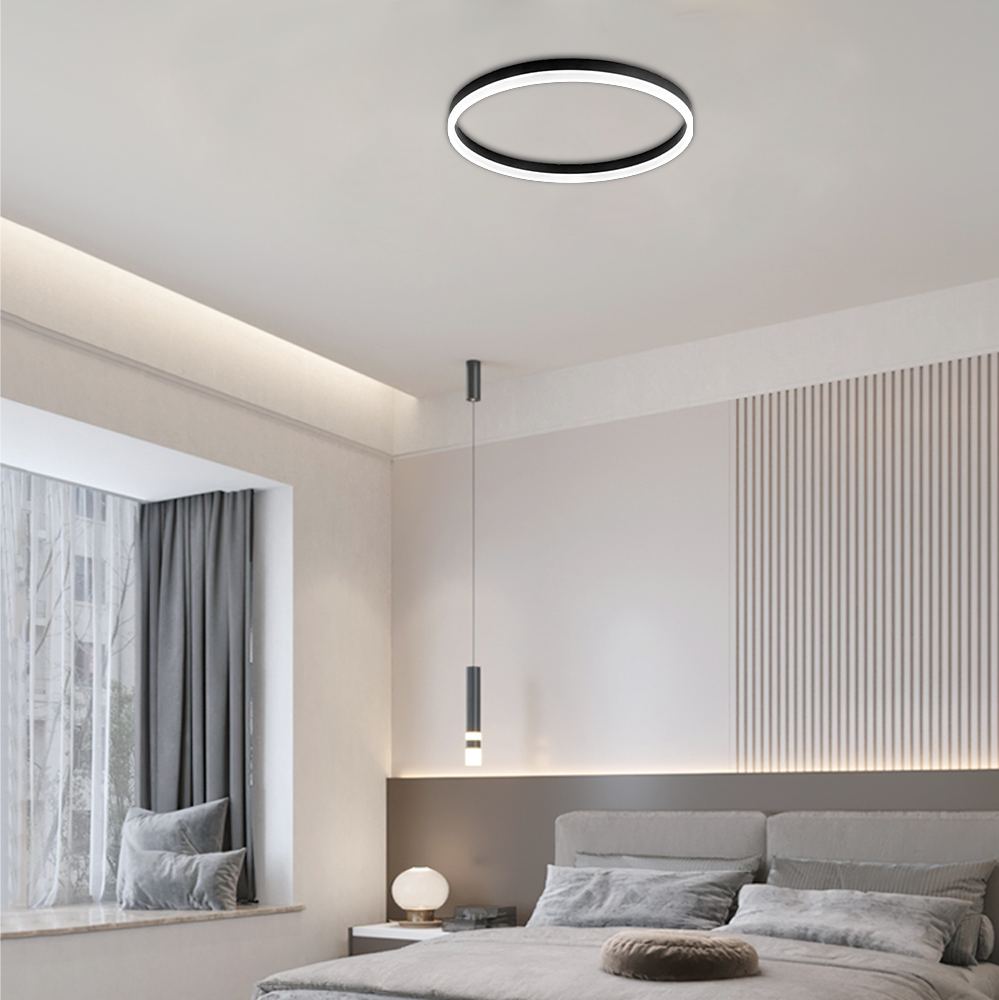 Modern Black/Gold/White Ceiling Light Metal Ring Bedroom