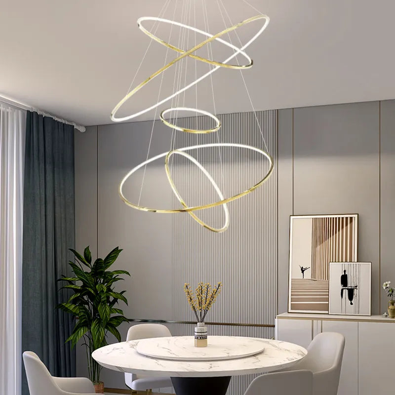 Modern Gold Pendant Light  Metal Ring Living Room