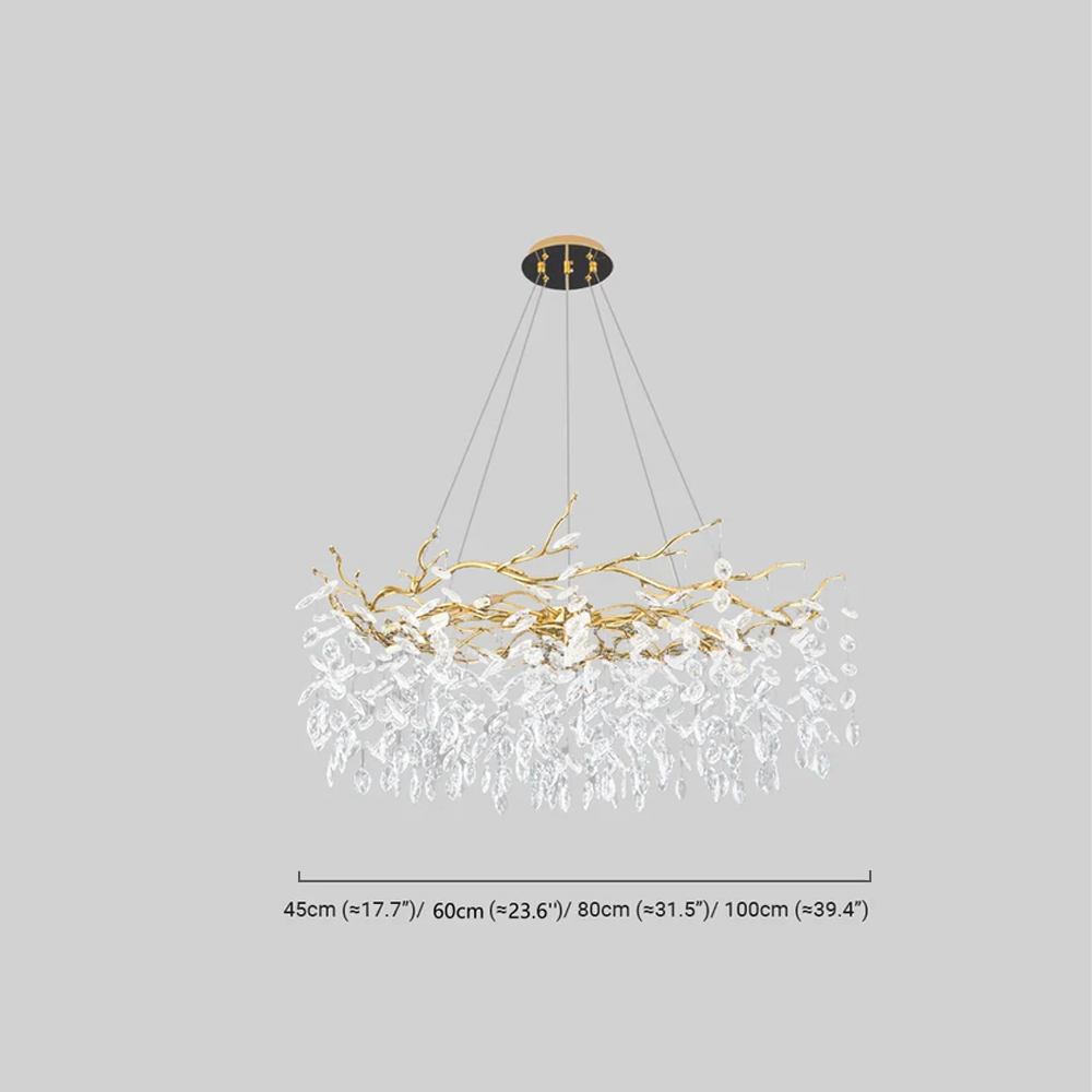 Modern Gold Pendant Light Metal Crystal Cluster Living Room