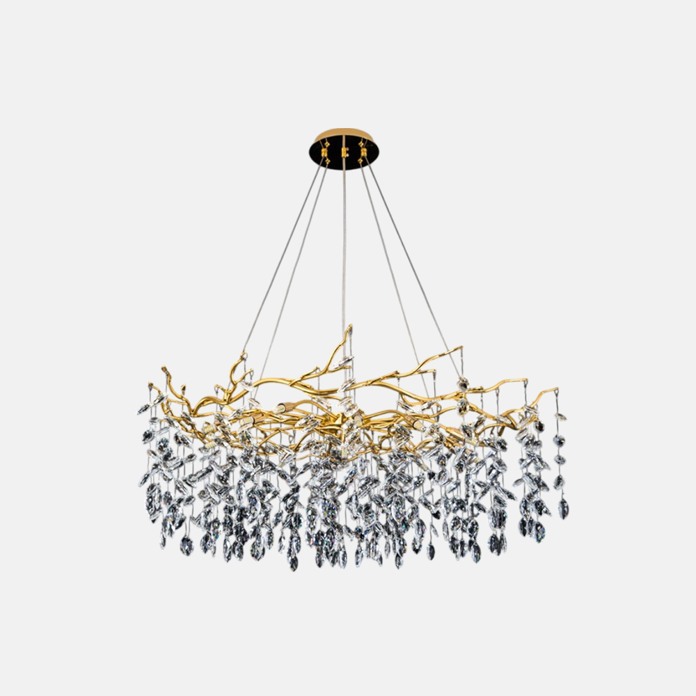 Modern Gold Pendant Light Metal Crystal Cluster Living Room