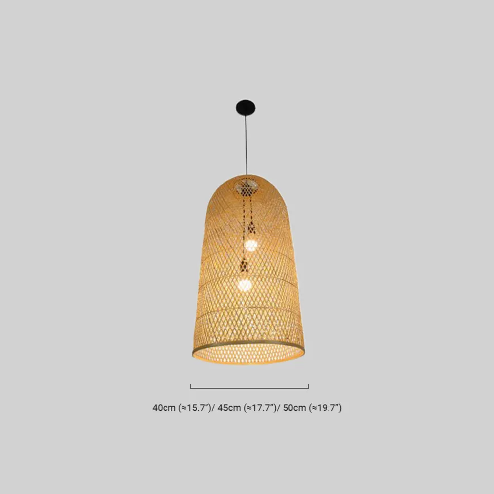 Farmhouse Wood Pendant Light Bamboo Hooded Living Room