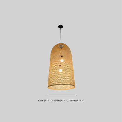 Farmhouse Wood Pendant Light Bamboo Hooded Living Room