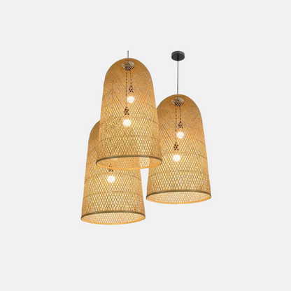 Farmhouse Wood Pendant Light Bamboo Hooded Living Room