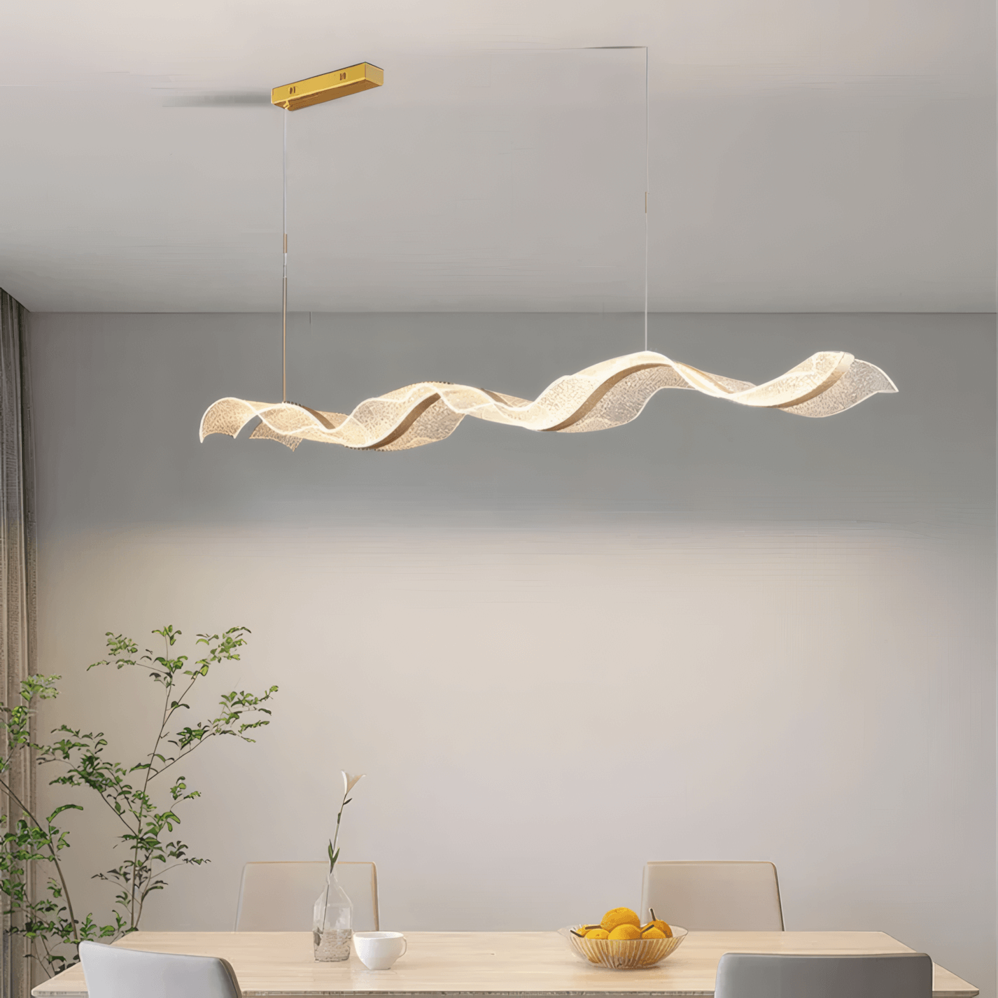 Modern Gold Pendant Light Metal Acrylic Wave Dining Room