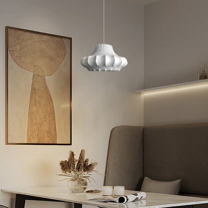 Japanese Style White Pendant Light Artificial Fabric Living Room