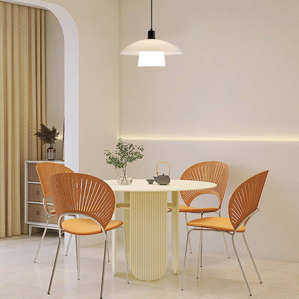 Nordic White Pendant Light Metal Glass Lid Shape Living Room