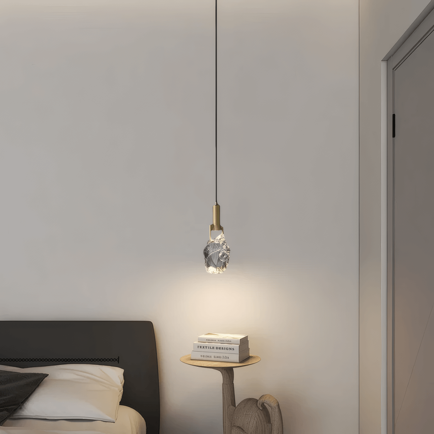 Modern Brass Pendant Light Metal Crystal Uneven Bedroom