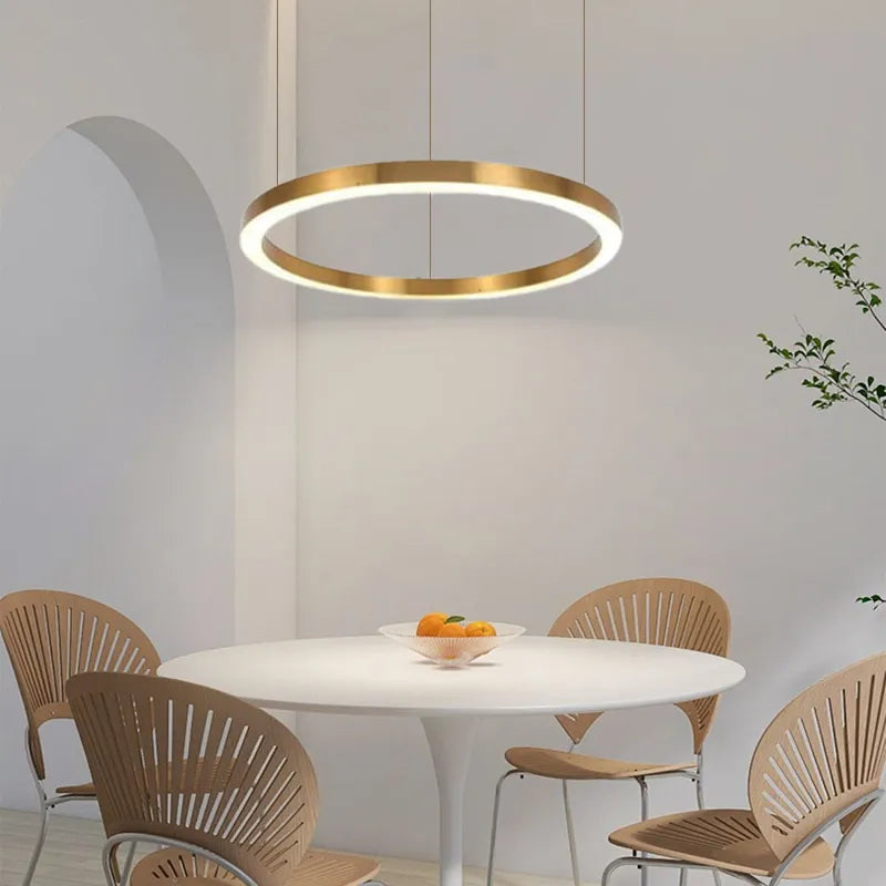 Modern Gold Pendant Light Metal Acrylic Annular Living Room