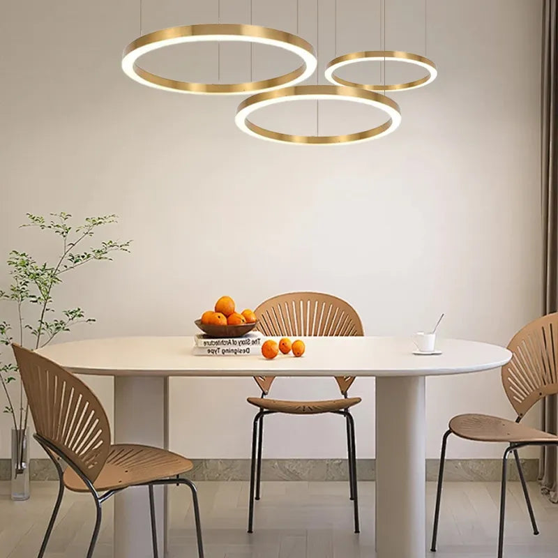 Modern Gold Pendant Light Metal Acrylic Annular Living Room