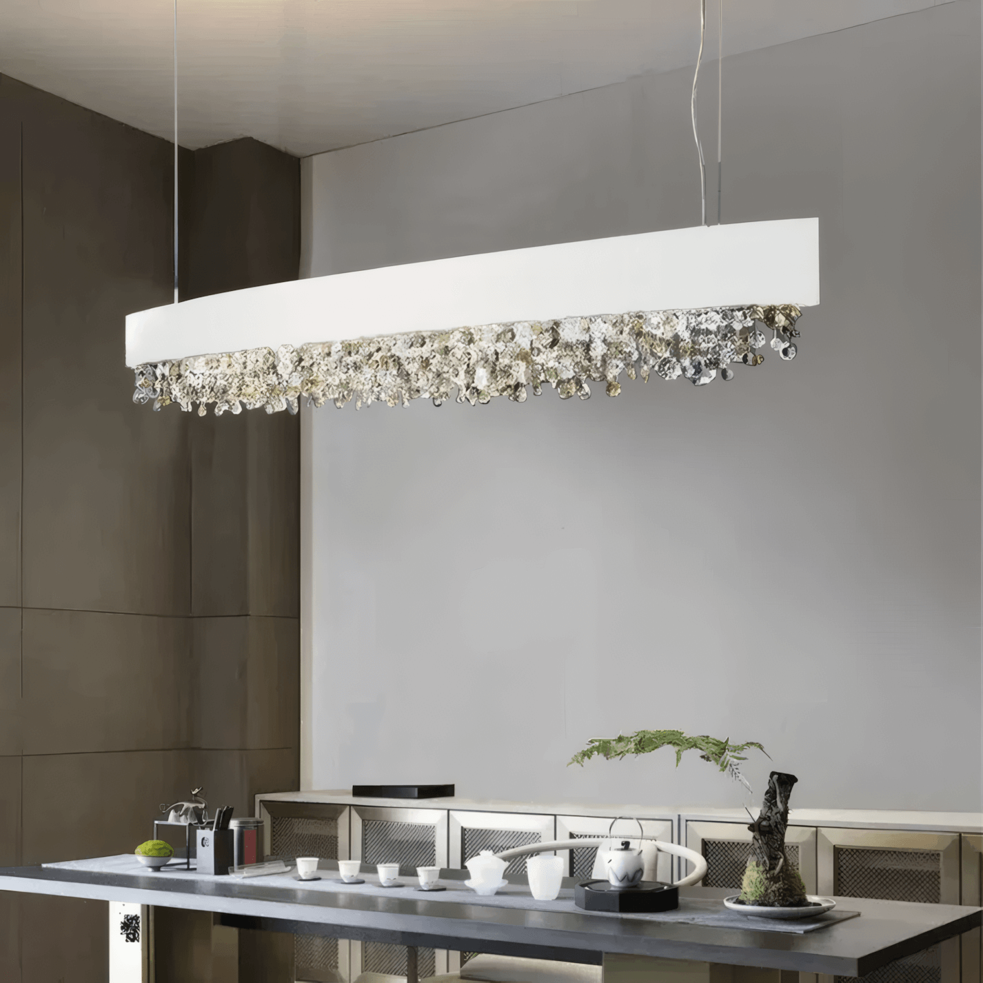 Modern White/Black/Brown/Gold Pendant Light Metal Crystal Dining Room