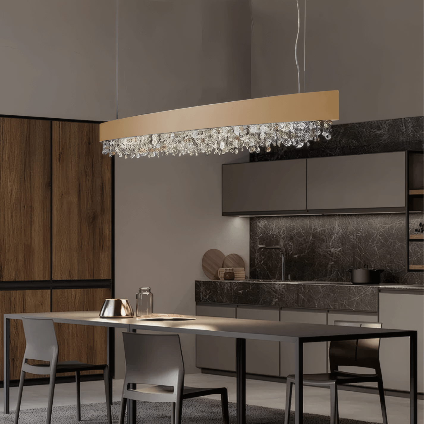 Modern White/Black/Brown/Gold Pendant Light Metal Crystal Dining Room