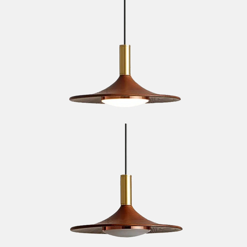 Vintage Walnut Pendant Light Metal Hood Dining Room