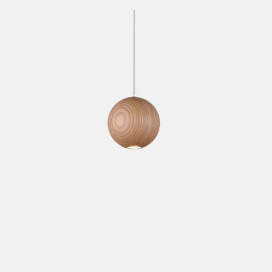 Minimalist Brown Pendant Light Wood Globe Living Room