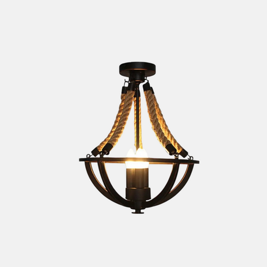 Retro Black Pendant Light Metal Hemp Rope Ring Study Room