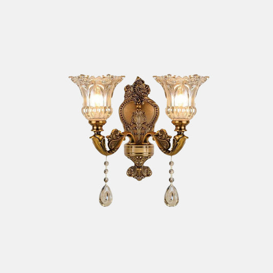 Royal Gold Wall Lamp Metal Glass Floral Study Room