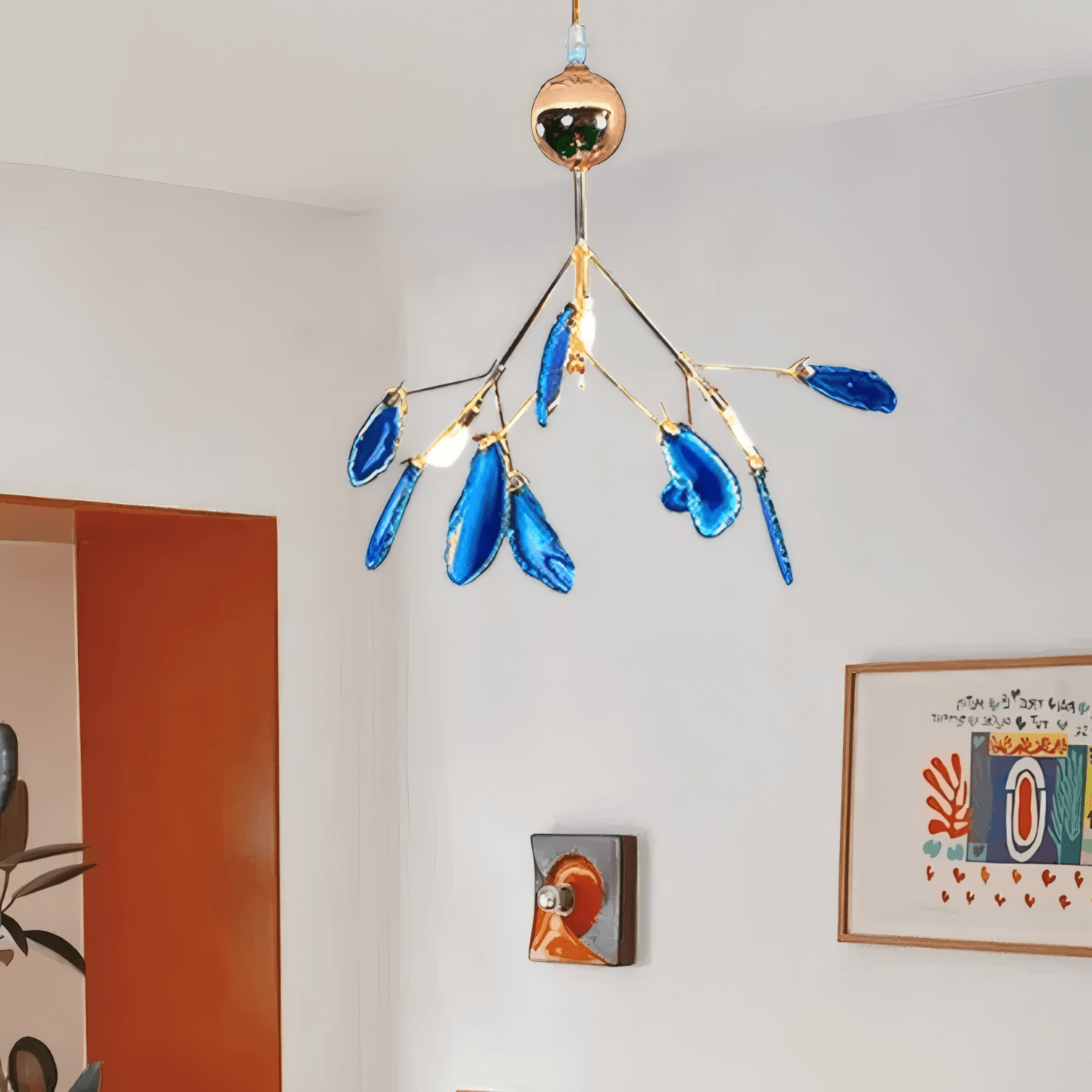 Modern Blue/Green Pendant Light Metal Living Room