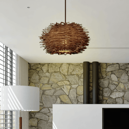 Modern Brown Pendant Light Rattan Globular Living Room