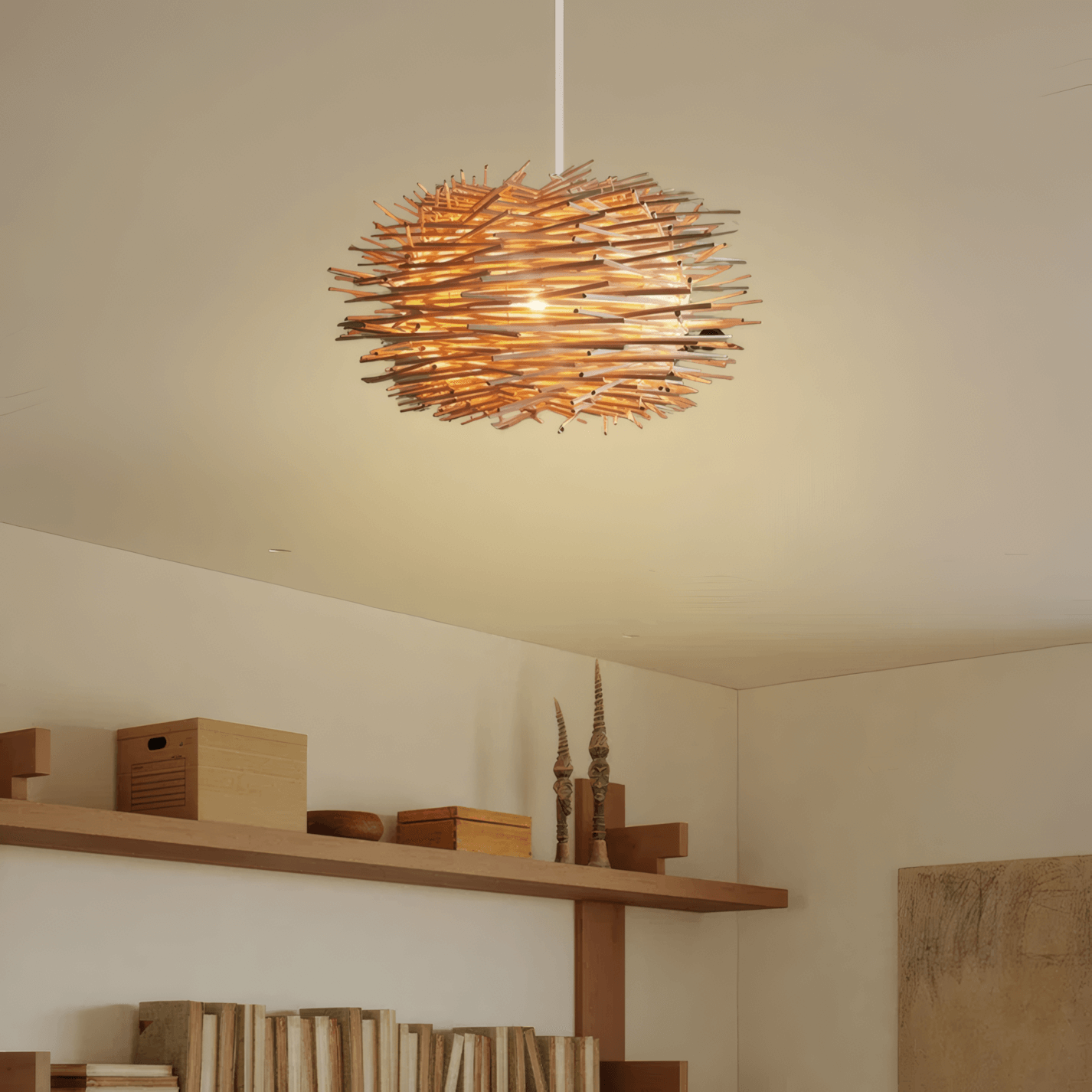 Modern Brown Pendant Light Rattan Globular Living Room