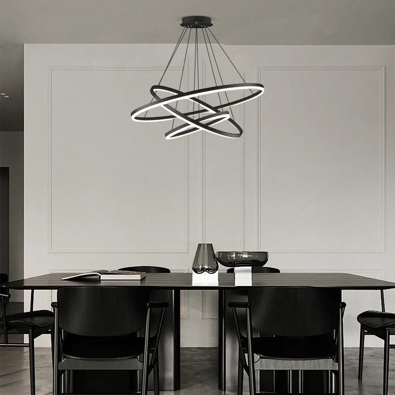 Modern Black Pendant Light Metal Acrylic Living Room