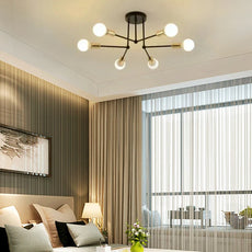 Minimalist Black-Gold Ceiling Light Bedroom 6-Head