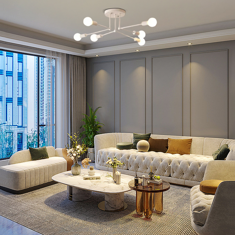 Minimalist White Ceiling Light Living Room 6-Head