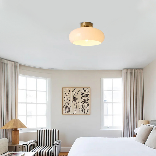 Classical Orange/White Ceiling Light Metal Glass Drum Living Room