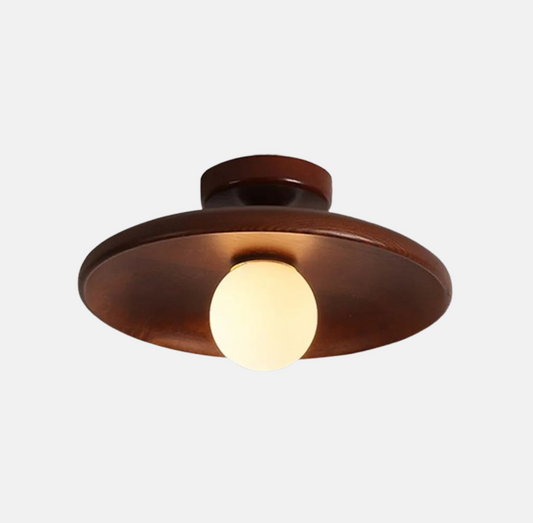 Nordic Walnut Ceiling Light Wood Glass Frisbee Kitchen