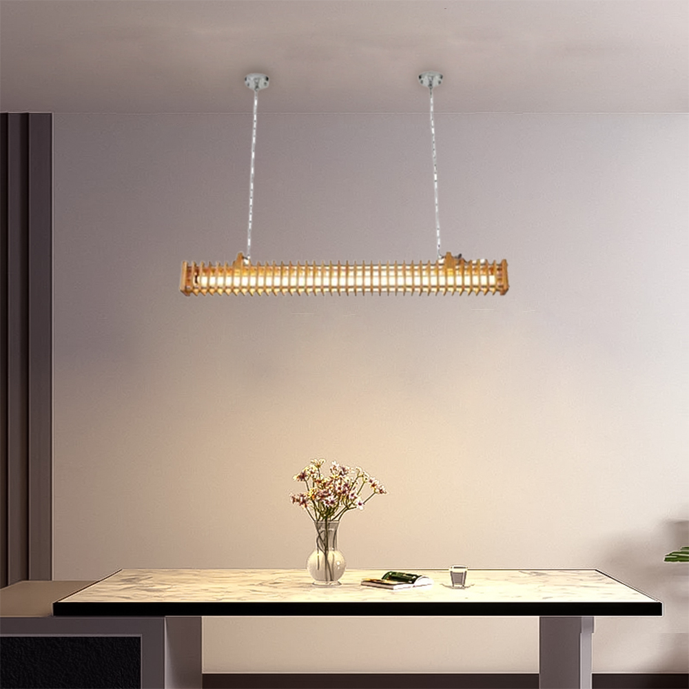 Modern Brown Pendant Light Wood Rectangular Living Room