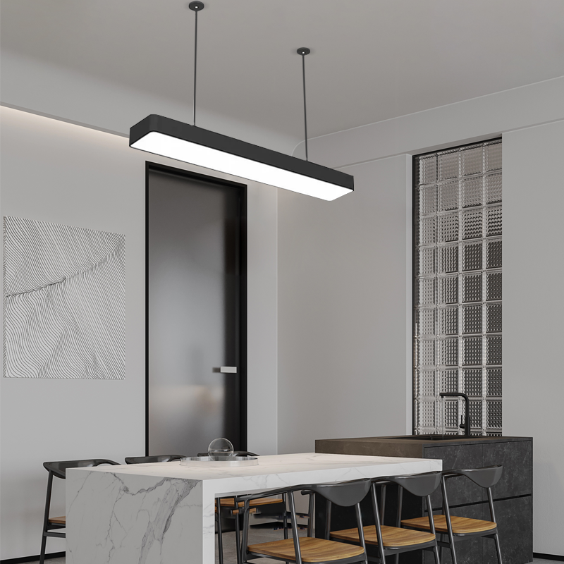 Minimalist Black Pendant Light Acrylic Rectangular Study Room