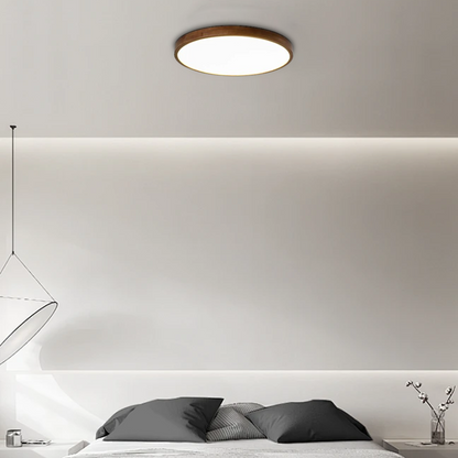 Modern Walnut Ceiling Light Acrylic Round Bedroom