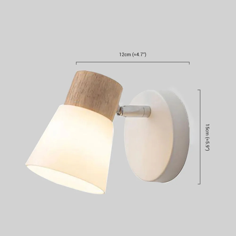 Modern White Wall Lamp Wood Glass Conical Bathroom