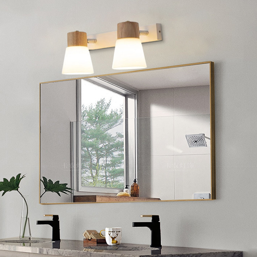 Modern White Wall Lamp Wood Glass Conical Bathroom