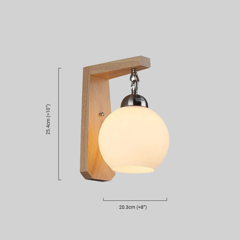 Retro Beige Wall Lamp Wood Metal Glass Globular Bedroom