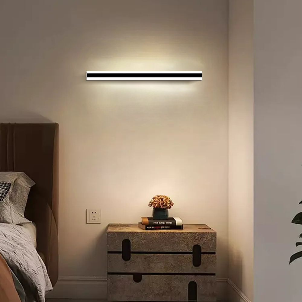 Minimalist Black Wall Lamp Metal Acrylic Linear Bathroom