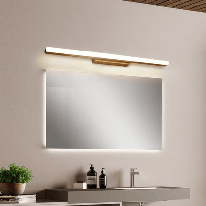 Minimalist Mirror Front Wall Lamp Wood Metal Linear Bathroom