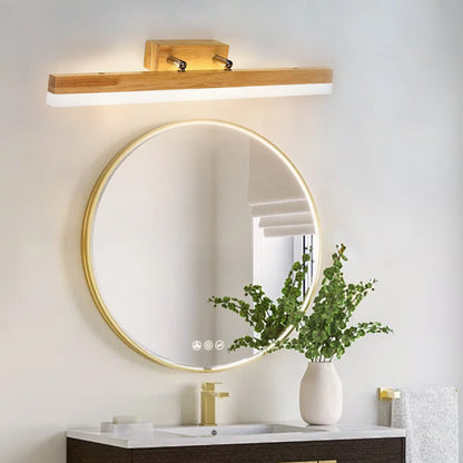 Minimalist Mirror Front Wall Lamp Wood Metal Linear Bathroom